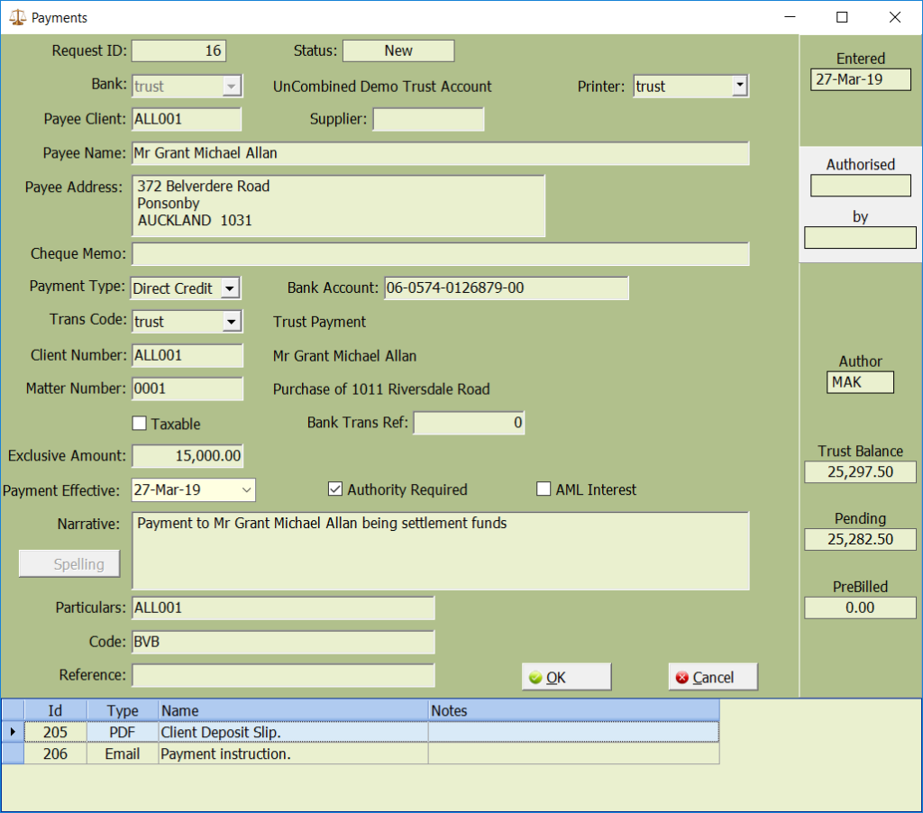 Add a Payment Request - LegalOffice User Guides