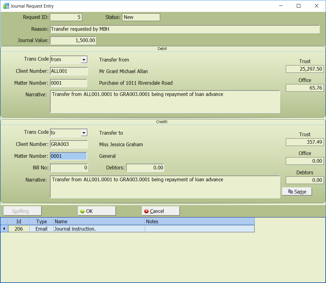 Add a Journal Request - LegalOffice User Guides